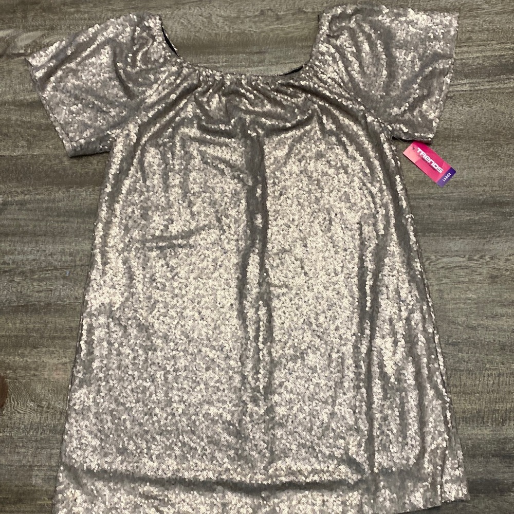 NWT Dress Full Of Sequence Beads Gold Brown ShortSleeves Comfy Mini Dress Large